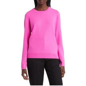 Nordstrom Long Sleeve Crew Neck 100% Cashmere Pullover Sweater Pink Women's L